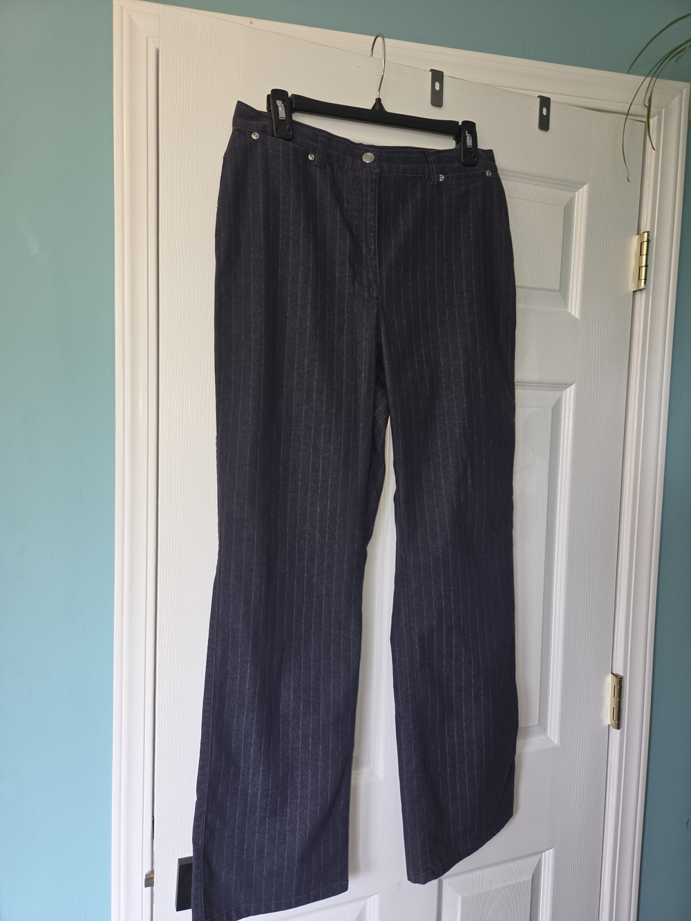 Emma James Navy Pinstripe Wide-Leg Jeans